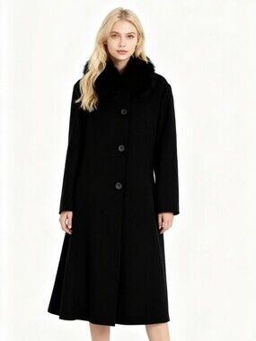 Henig Furs Lamb Wool Blend Black Fur Collar Coat Size 24/26